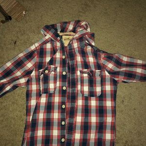 long sleeve button down with hood